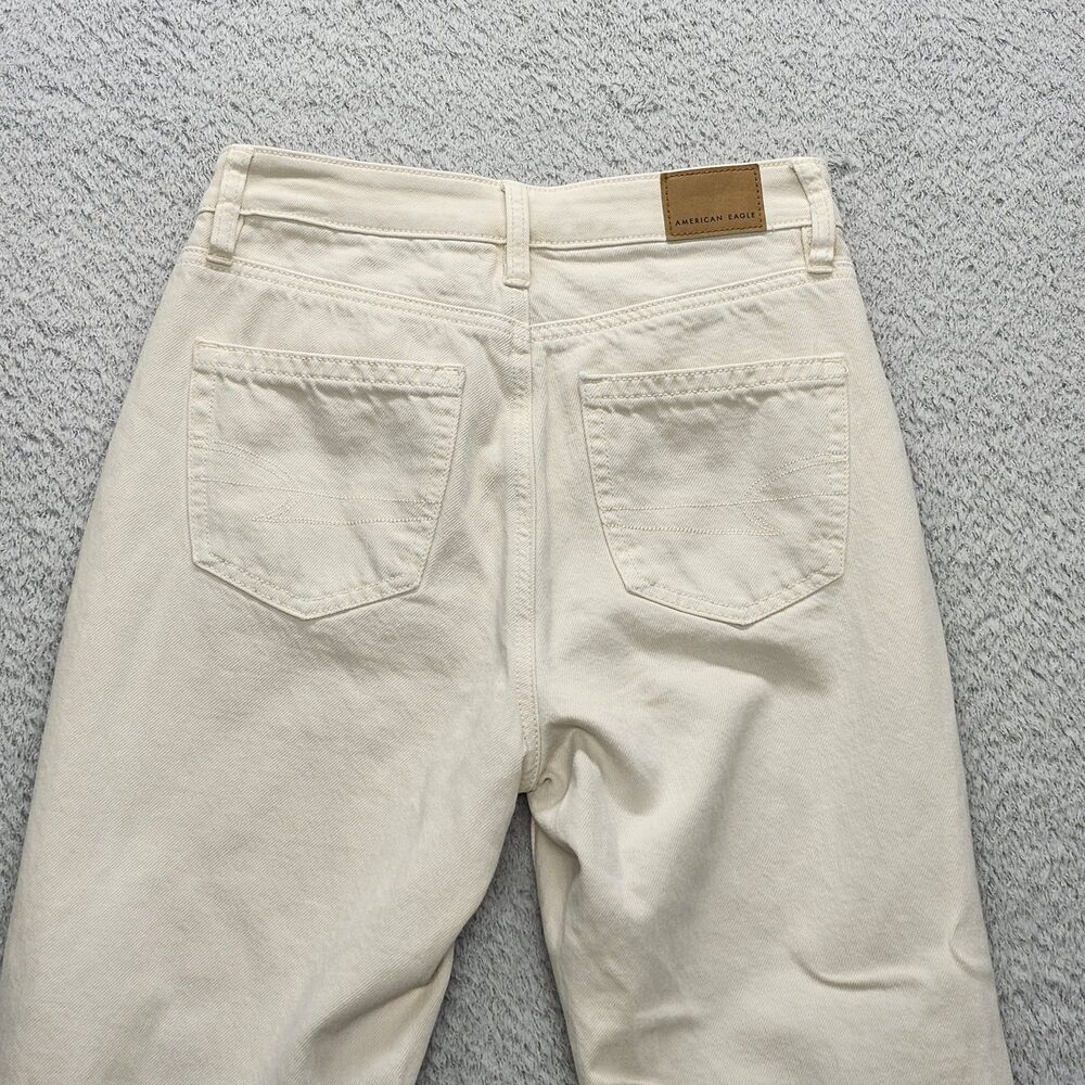 American Eagle Mom Jeans Cream Off-White High Waisted Women's Size 0 Regular